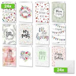 Geburtstags-Karten-Set - Happy Birthday A6 - 24 Karten + Umschläge