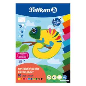 Bastelkarton Pelikan Tonpapier Block A3, 10 Blatt in 10 Farben,