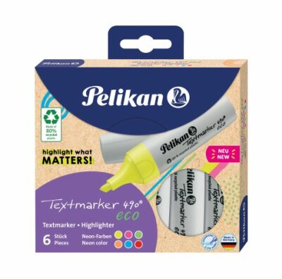 Pelikan Textmarker 490 eco farbig sortiert 6 Stück im Etui