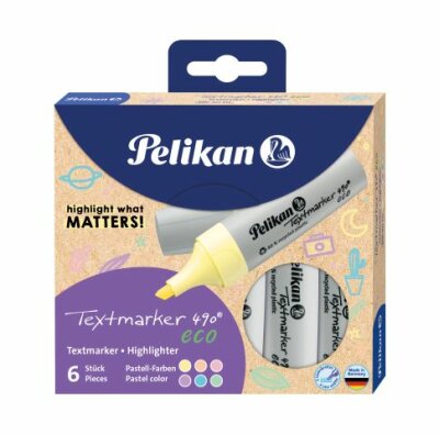 Pelikan Textmarker 490 eco Pastell farbig sortiert 6 Stück im Etui