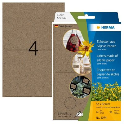 Herma Etiketten permanent haftend 52 x 82 mm Silphie-Papier braun 24 Bl 96 Etik. Handbeschriftung