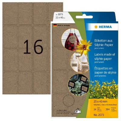 Herma Etiketten permanent haftend 25 x 40 mm Silphie-Papier braun 24 Bl 384 Etik. Handbeschriftung