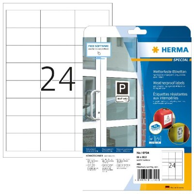 Herma Etiketten stark haftend wetterfest 66 x 33,8 mm weiss 20 Bl 480 Etik. LaserCopy