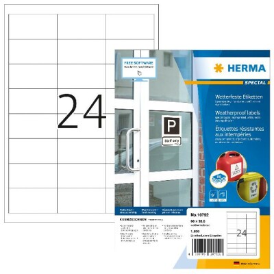 Herma Etiketten stark haftend wetterfest 66 x 33,8 mm weiss 80 Bl 1920 Etik. LaserCopy