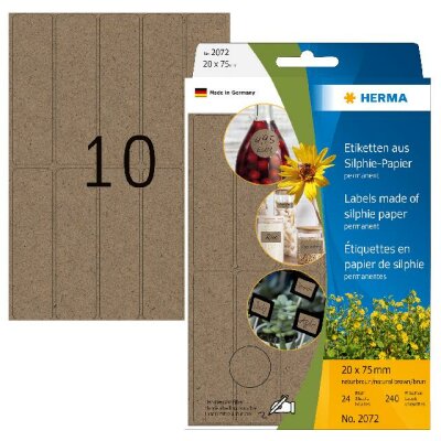 Herma Etiketten permanent haftend 20 x 75 mm Silphie-Papier braun 24 Bl 240 Etik. Handbeschriftung