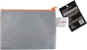 Reissverschlussbeutel A6, non-woven-PP, opak hellgrau, Zipper orange