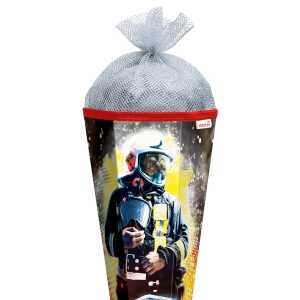 Roth Schultüte 85cm eckig Feuerwehrmann Folie u Silbertüll