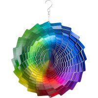 Kinetic Art Metal Hanging Wind Spinner: 3D Rainbow Fountain