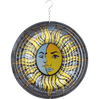 Kinetic Art Metal Hanging Wind Spinner: 3D Sun & Moon