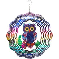 Kinetic Art Metal Hanging Wind Spinner: 3D Flashy Owl