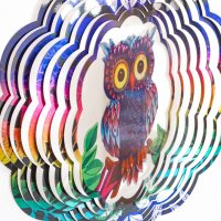 Kinetic Art Metal Hanging Wind Spinner: 3D Flashy Owl