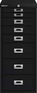 Schubladenschrank 8Schübe, mit Schloss, schwarz, H 670 x B 279 x T 408