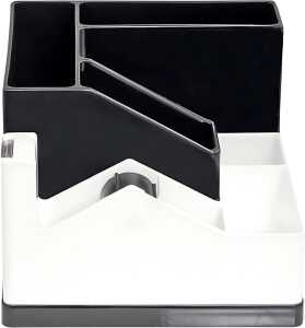 Schreibtisch-Organizer POSEIDON schwa/weiß 5 Fächer Klebebandabroller