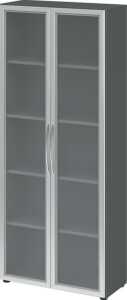Glastürenschrank 5 Ordnerhöhen, 1880 x 800 x 349mm, Milchglas graphit