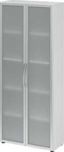 Glastürenschrank , 5 Ordnerhöhen, 1880 x 800 x 349mm, Milchglas, weiß