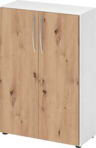 Flügeltürenschrank 450, 1144 x 800 x 346 mm 2 Fachböden, weiß/Asteiche
