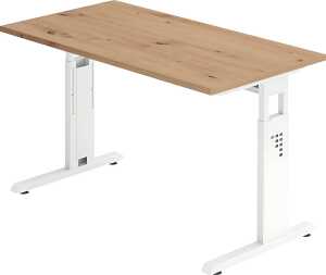 Schreibtisch OS612, 1200 x 670 x 650-850 mm, C-Fuß, Asteiche/weiß