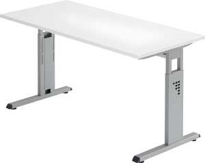 Schreibtisch QS614, 1400 x 670 x 685-810 mm, 4-Fuß, weiß/silber