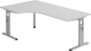 Winkelschreibtisch 2000 x 800/1200 mm, 650-850 mm, C-Fuß, grau/silber