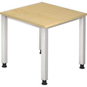 Schreibtisch QS08 800 x 800 x 680-835 mm, 4-Fuß höverstel Ahorn/silber