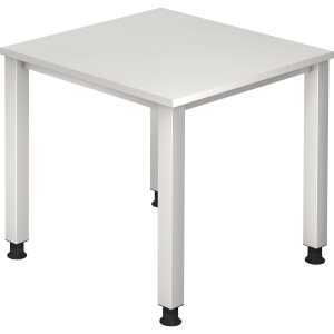 Schreibtisch QS08 800 x 800 x 680-835 mm, 4-Fuß, höverstel weiß/silber