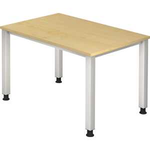 Schreibtisch QS12, 1200 x 800 x 680-835 mm, 4-Fuß, h Ahorn/silber
