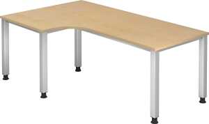 Winkelschreibtisch 2000 x 800/1200 mm, 650-850 mm, 5-Fuß, Ahorn/silber