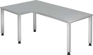 Winkelschreibtisch 2000 x 800/1200 mm, 650-850 mm, 5-Fuß, grau/silber