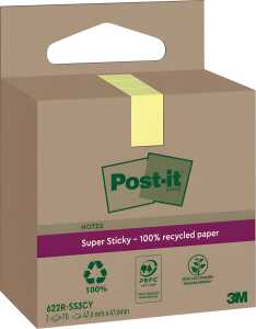 Recycling Notes Post-it Sticky, 47,6 x47,6 mm, 1 Pack = 3 Blöcke, gelb
