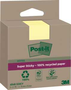 Recycling Notes Post-it Sticky, 76 x 76 mm, 1 Pack = 3 Blöcke, gelb