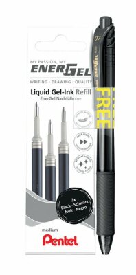 3er Set EnerGel Minen LR7 schwarz, plus 1 Stift BL107 schwarz, gratis, 1 Set = 3 Minen + 1 Stift