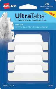 Haftstreifen UltraTabs Weiß 63,5 x 25 mm, 1 Pack = 24, Lasche weiß