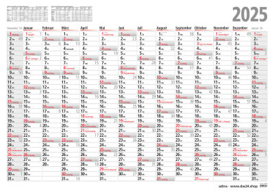 2025 ADINA Plakatkalender 100x70cm 13 Monate gerollt