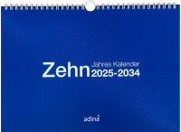 2025 Adina Zehnjahres-Kalender A4 blau Querformat mit...