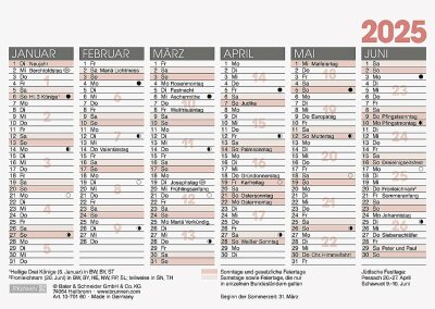 2025 Brunnen Tafelkalender A6 1S/6Monate