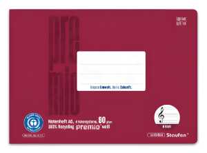 Staufen Notenheft A5 quer LinN 8 Bl 90g/qm bordeaux 4 Notensysteme