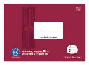 Staufen Notenheft A5 quer LinN 8 Blatt 90g/qm bordeaux 6 Notensys.