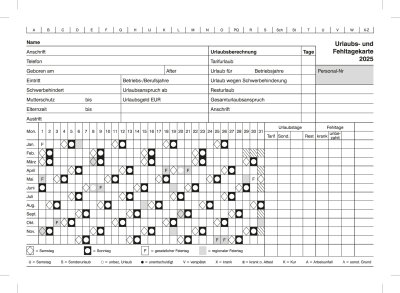 2025 ADINA Urlaubsanträge & Fehltagekarten A5 quer 10er Pack