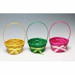 Henkelkorb Bambus rosa gelb grün 14x8x23cm 3fach sortiert