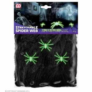 WIDMANN Spinnennetz mit 3 Spinnen schwarz 50g