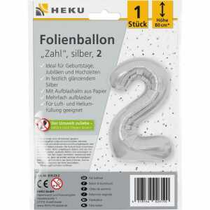 Folienballon Zahl 2 silber 80cm