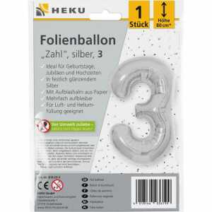 Folienballon Zahl 3 silber 80cm