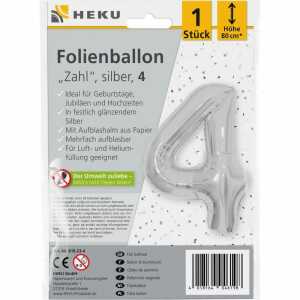 Folienballon Zahl 4 silber 80cm