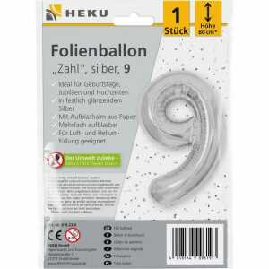 Folienballon Zahl 9 silber 80cm