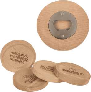 OOTB Holz-Untersetzer mit Spruch und Flaschenöffner