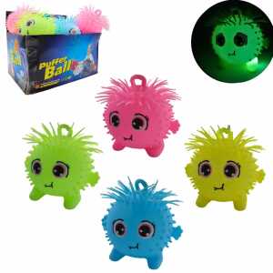 Puffer Ball Monster mit Licht grün, pink, gelb, blau 16cm 4fach sort