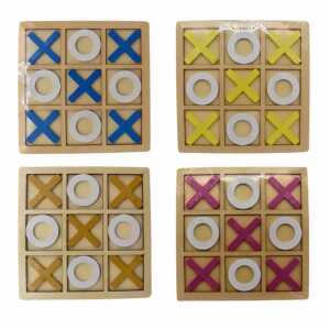 Holzspiel Tic Tac Toe blau, rot, orange, gelb 14x14cm 4fach sortiert