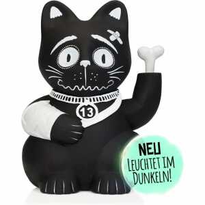 Winkekatze Pechkatze leuchtet im Dunkeln schwarz/weiß