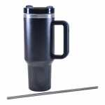 Thermo Henkelbecher aus Edelstahl mit Strohhalm schwarz...