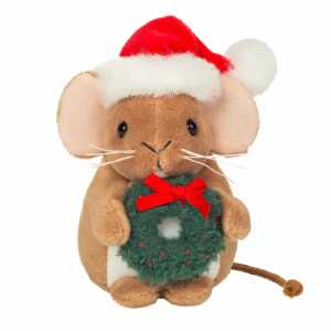 Teddy-Hermann Plüsch Weihnachtsmaus mit Kranz braun 11cm